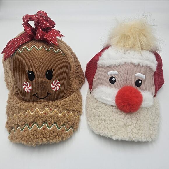 Gingerbread & Santa Baseball Caps One Size Sherpa Fleece Corduroy Christmas 2023 - Picture 1 of 10